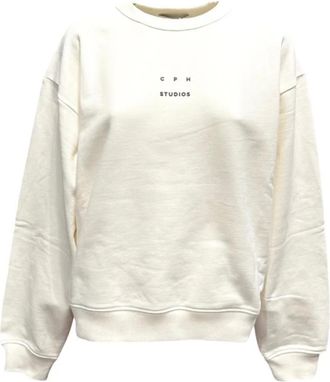 Copenhagen Oversized Sportieve Sweater met Logo Print - Dames - Sweatshirts - Wit - L - Katoen - Hoodies & sweatvesten