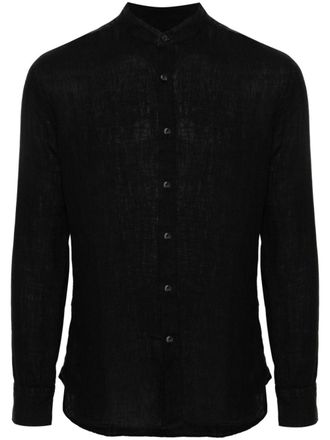 120% Lino band-collar linen shirt - men - Linen/Flax - S - Black