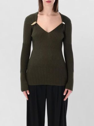 Bottega Veneta prisma brooch knit top v neck