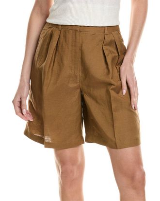Kenneth Cole High-Rise Pleated Linen-Blend Short