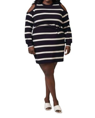 Tanya Taylor Shirley Dress - Plus In Black/cream Stripes
