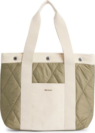 Barbour Healy Mixed Media Tote in Bleached Olive at Nordstrom