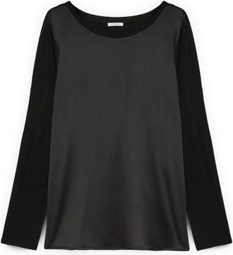 Fiorella Rubino Tweedelig T-shirt met lange mouwen - Dames - Longsleeves - Zwart - M - Tweed - Tops