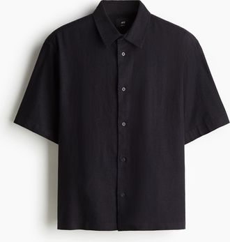 H&M Kurzarmhemd aus Leinenmix in Loose Fit - Blue