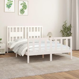 Berkfield Home Bed Frame with Headboard White Solid Wood Pine 140x200 cm