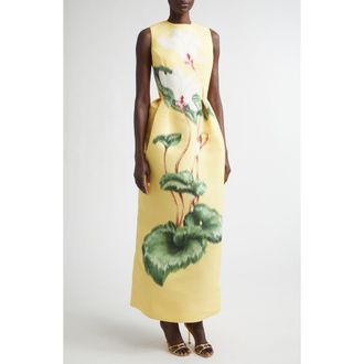 Oscar De La Renta Chin&eacute; Cyclamen Sleeveless Stretch Faille Dress in White/Butter at Nordstrom, Size 8