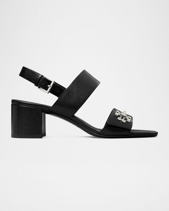 Tory Burch T-Lock Leather Block-Heel Sandals