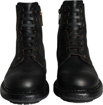 Dolce & Gabbana Black Lace Up Mid Calf Boots Men Mens Shoes