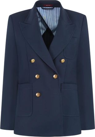 Gucci Cotton Double-Breasted Blazer - Dames - Blazers - Blauw - M - Katoen - Jassen