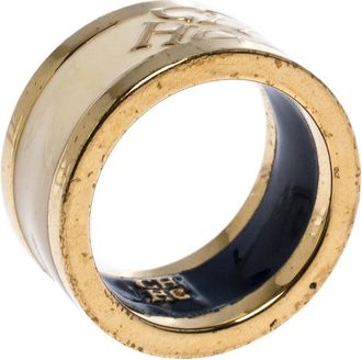 Carolina Herrera Cream Enamel Gold Tone Band Ring