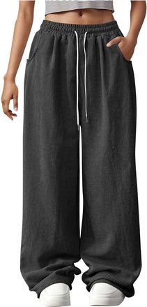 Generic Womens Corduroy Cotton Drawstring Wide Leg Harem Pants Elastic High Waist Wide Leg Loose Casual Pants Jogging Pants Sports Casual Sweatpants with Pock
