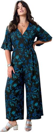 Roaman's Ultrasmooth Jumpsuit in Black Wild Flowers at Nordstrom, Size 24