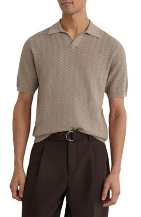 Reiss Sol Geo Open Stitch Knit Polo in Taupe Brown at Nordstrom, Size Xx-Large