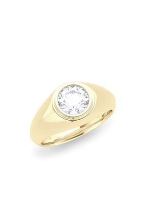 HauteCarat Mens Round Brilliant Lab Created Diamond Ring in 18K Yellow Gold at Nordstrom, Size 10.5