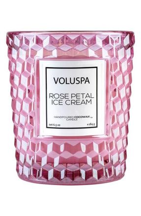 Voluspa Roses Classic Textured Glass Candle in Rose Petal Ice Cream at Nordstrom, Size 6.5 Oz