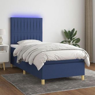 vidaXL Cama Box Spring Colch&oacute;n Y Luces Led Tela Azul 80x200 Cm Vidaxl