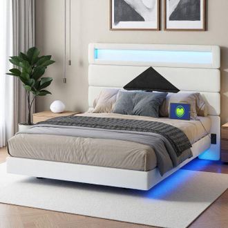 OEM Cama 140x190 Cm, 3hxf, Usb, Led Ajustable, Contempor&aacute;neo, Cama Para Adultos, Marco De Cama Doble 140x190 Cm, Terciopelo, Beige