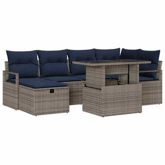 vidaXL Conjunto De Sof&aacute; De Jard&iacute;n Con Coj&iacute;n 7 Pcs Rat&aacute;n Sint&eacute;tico Vidaxl
