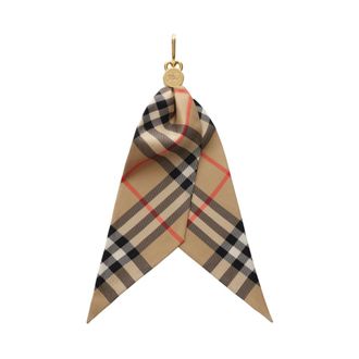 Burberry Bag Accessories, female, Beige, Size: ONE SIZE Check Silk Scarf Charm