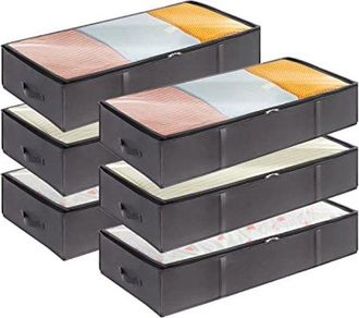 OEM Juego De 6 Cajas De Almacenamiento Para Debajo De La Cama - Contenedores De Almacenamiento Grandes Con Asas Y Ventana Transparente - Gris