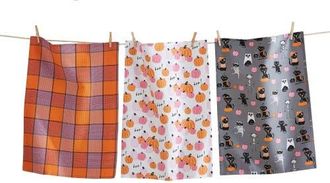 Tag Set of 3 Halloween Cat Pumpkin Dishtowels Multicolor Cotton in Multicolored at Nordstrom