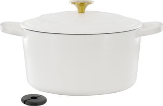 Crock-pot Artisan 6 Quart Enameled Cast Iron Dutch Oven in Matte Linen with Gold Handle