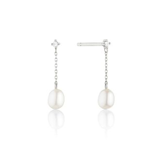 Lily & Roo Silver Diamond Style Pearl Drop Stud Earrings
