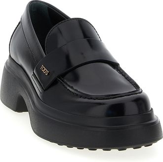 Tod's Womens Black Calfskin Slip-On Loafers