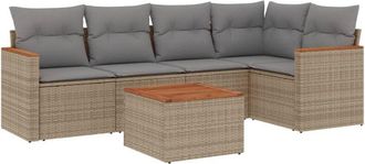 vidaXL Vidaxl - Juego De Sof&aacute;s Jard&iacute;n Con Cojines 6 Pzas Rat&aacute;n Sint&eacute;tico Beige