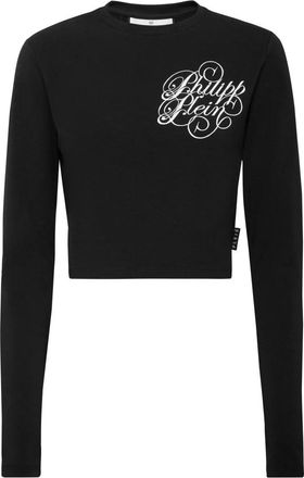 Philipp Plein Modal T-shirt met Lange Mouwen en Ronde Hals Signature - Dames - Longsleeves - Zwart - M - Katoen - Tops