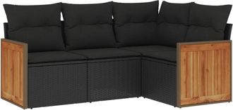 vidaXL Juego De Sof&aacute;s Jard&iacute;n 4 Pzas Con Cojines Rat&aacute;n Sint&eacute;tico Negro Vidaxl