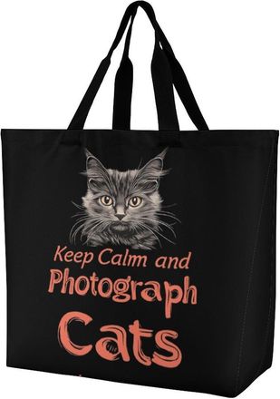 Generic Keep Calm And Photograph Cats Tote Bag Reusable Grocery Shopping Bags Large Travel One Shoulder Handbag for Picnic Work