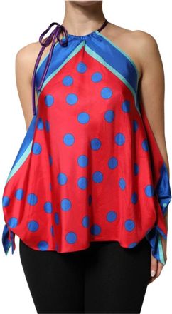 Dolce & Gabbana Polka Dot Tie Halter Blouse Top - Dames - Tops zonder mouwen - Veelkleurig - XS - Leer - Tops