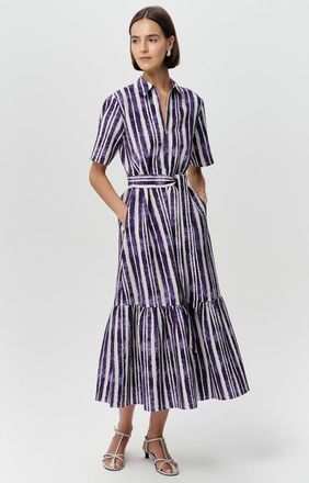 Exquise Xenia Short Sleeve Belted Pocketed Midi Dress in Sax at Nordstrom, Size X-Large