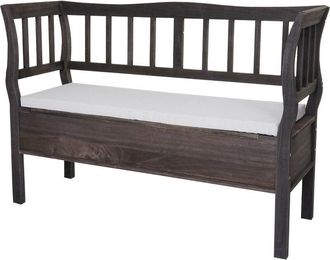 Hhg Banco T207, banco arcón banco de madera banco arcón, compartimento de almacenaje cojín madera 119cm, gris-marrón, shabby