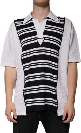 Dolce & Gabbana Mens Striped Polo Shirt Short Sleeves - Black Silk - Size EU 52 (Mens)