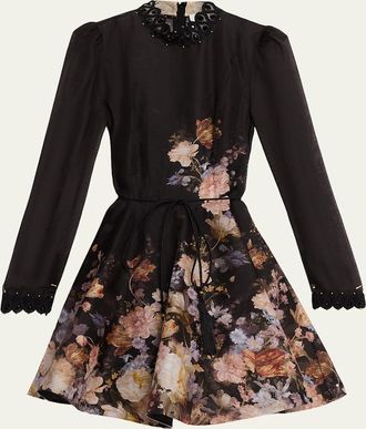 Zimmermann Valiant Embellished Floral Mini Dress