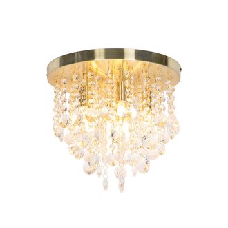 QAZQA Art D&eacute;co L&aacute;mpara De Techo Inteligente Dorada Con Cristal Incl. 6 Wifi G9 - Medusa Vidrio /acero Redonda Adecuado Para Led Max. 6 X 2.5 Watt - Qazqa