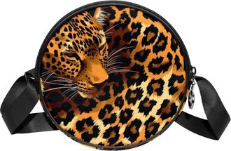 Generic Circle Crossbody Bag for Women, Wild Animal Leopard Small Sling Bag Daypack with Zipper Adjustable Shoulder Straps Casual Ladies Girls Round Purse