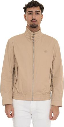 HUGO BOSS Bomberjack met logo en rits - Heren - Bomber jackets - Beige - 3XL - Katoen - Jassen