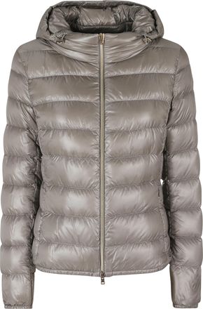 Herno Pearl Gray Giada High Neck Removable Hood Polyamide Down Jacket