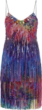Philipp Plein Short Dress Paillettes Fringe Tie dye