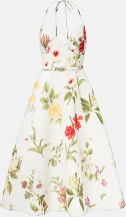 Oscar De La Renta Belted floral faille cocktail dress