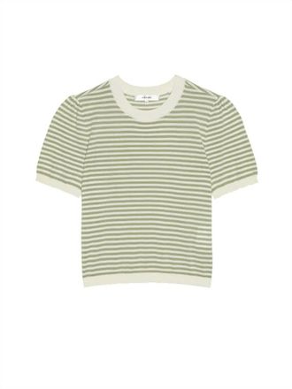 Frame Denim Womens Striped Gather Sweater In Sage Multi