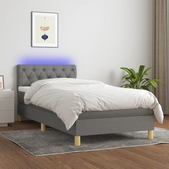 vidaXL Cama Box Spring Con Colch&oacute;n Y Led Tela Gris Oscuro 80x200 Cm Vidaxl