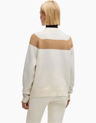 HUGO BOSS Womens Rib Crew Neck Raglan Long Sleeve Sweater - White - Size: 12
