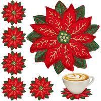 OEM Juego De 10 Posavasos Navide&ntilde;os Bordados, Posavasos De Flor De Pascua De Doble Capa, Posavasos Navide&ntilde;os Florales, Perfectos Para Navidad, Vacaciones 