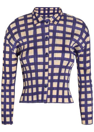 Pleats Please Issey Miyake Gingham Pleated Woven Shirt - Navy - 5