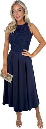 AX PARIS Midi-jurk voor dames met geborduurde kanten overlay (Marine)