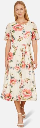 Yumi Mesh Floral Print Midi Dress in Ivory at Nordstrom, Size 10